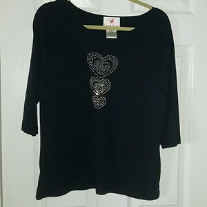 Quaker Factory black studded heart top Sz. S  NWOT